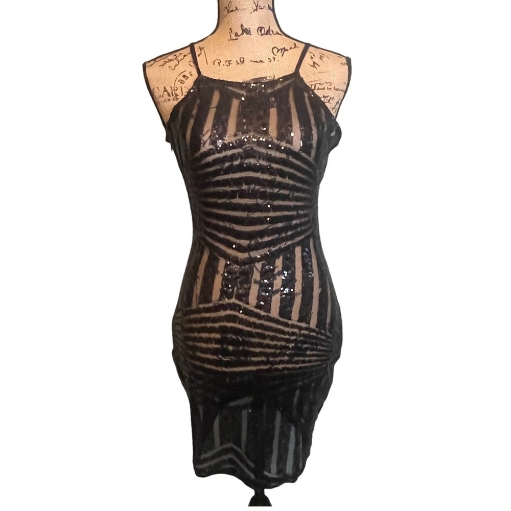Womens‎ Eveningwear Party Edgy Sleek Embellished Bodycon Mini Dress Black Small